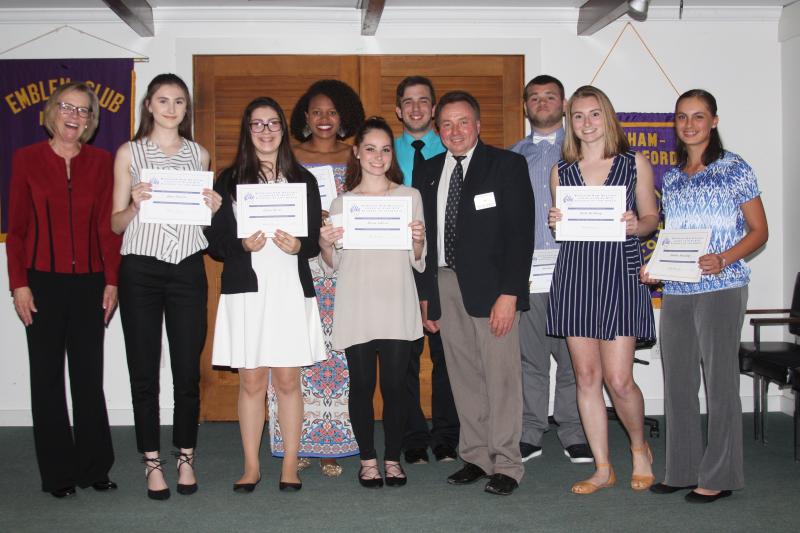 Warham High School student of the month winners stand with State Rep. Susan Williams Gifford and Elks Exalted Ruler Charles Anson. The students, from left, are: Gina Peterson, Laura Biscoe, Cienne Fernandes, Maura Johnson, Andrew Thompson, Brendan Ireland, Brett McSherry and Natalie Moulding. Not pictured: Jannell Andrews. BY MATTHEW BERNAT